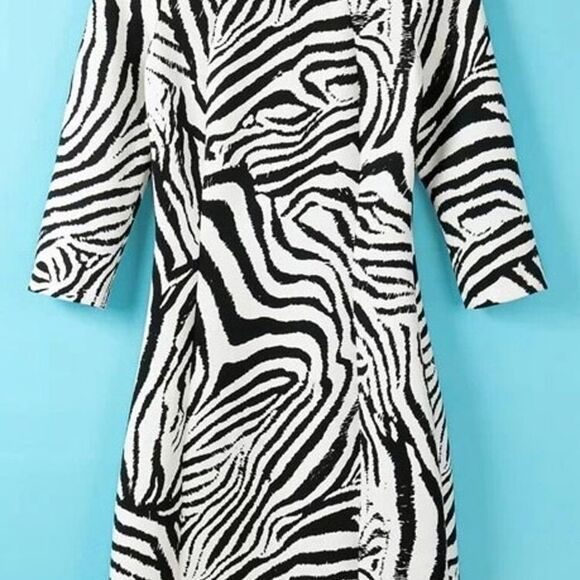 ZARA black White long Sleeve Zebra Print Bodycon cocktail mini Dress Sz M - Picture 5 of 13